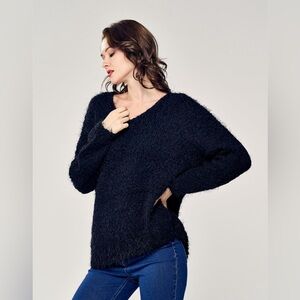 JULIA Black Fuzzy Teddy Bear Knit Cozy Oversized Sweater